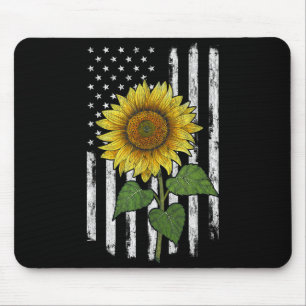 Distressed usa flag american flag yellow sunflower mouse pad