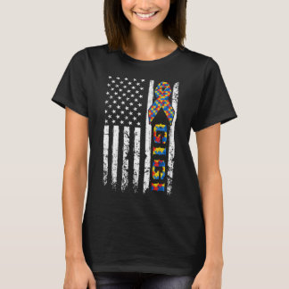 Distressed Usa Flag Autism Gigi Awareness Autistic T-Shirt