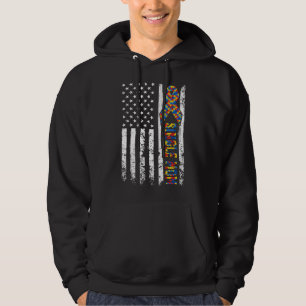 Distressed Usa Flag Autism Single Mum Awareness Au Hoodie