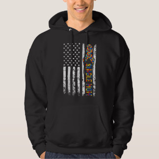 Distressed Usa Flag Autism Single Mum Awareness Au Hoodie