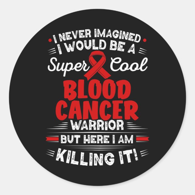 Distressed USA Flag Red Ribbon Fight Blood Cancer  Classic Round Sticker (Front)