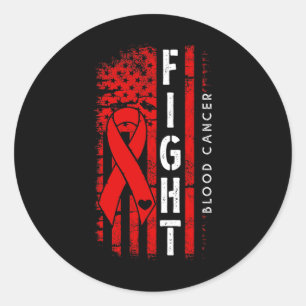 Distressed USA Flag Red Ribbon Fight Blood Cancer Classic Round Sticker