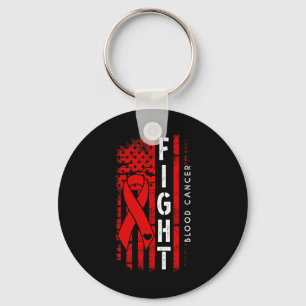 Distressed Usa Flag Red Ribbon Fight Blood Cancer Key Ring