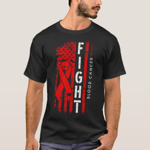 Distressed Usa Flag Red Ribbon Fight Blood Cancer T-Shirt