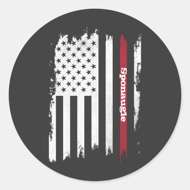 Distressed USA Flag Red Stripe Personalised Name Classic Round Sticker (Front)