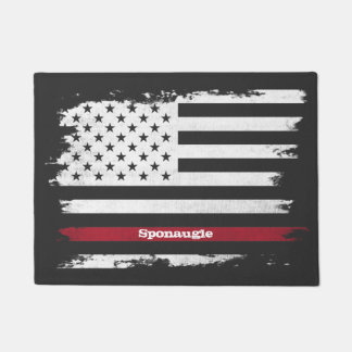 Distressed USA Flag Red Stripe Personalised Name D Doormat