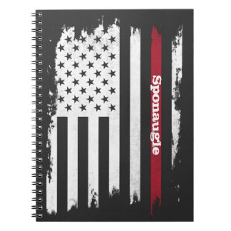Distressed USA Flag Red Stripe Personalised Name Notebook