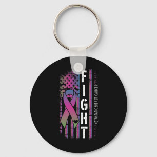 Distressed Usa Flag Ribbon Fight Metastatic Breast Key Ring