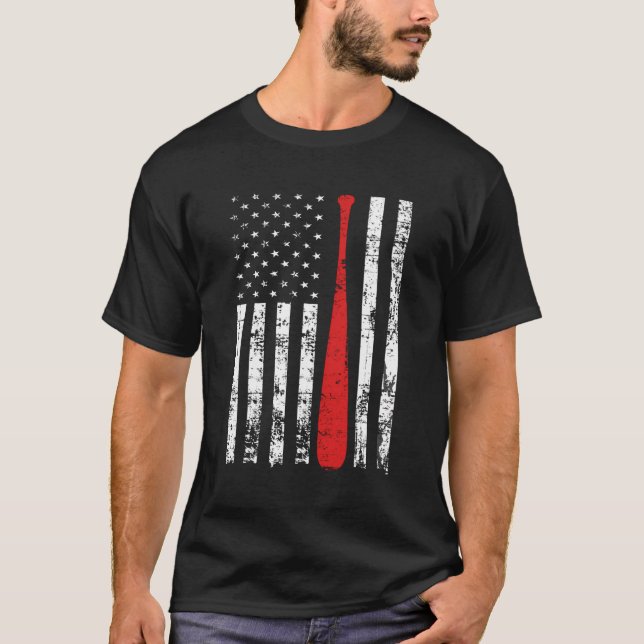 Distressed Usa Flag Themed Baseball Fans Batting T-Shirt (Front)