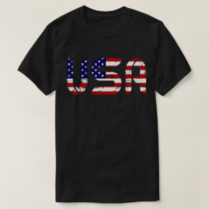 Distressed USA Flag Typography T-Shirt