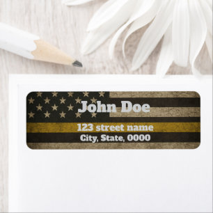 Distressed USA Flag with Thin Yellow Line Return Address Label