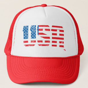 Distressed USA with Old Glory background Trucker Hat