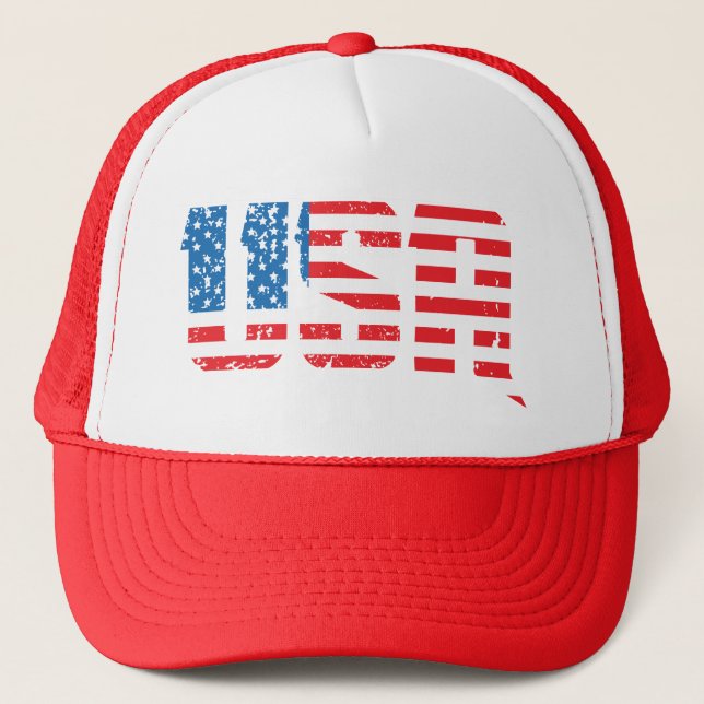 Distressed USA with Old Glory background Trucker Hat (Front)