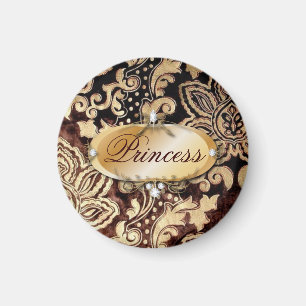 distressed victorian gold chocolate brown damask magnet