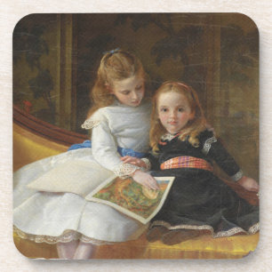 Distressed Victorian Two Young Girls Coaster