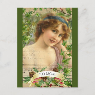 Distressed Victorian Woman in the Garden Holiday Postcard