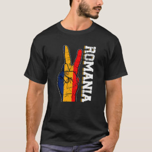 Distressed Victory Two Fingers Romania Flag Patrio T-Shirt