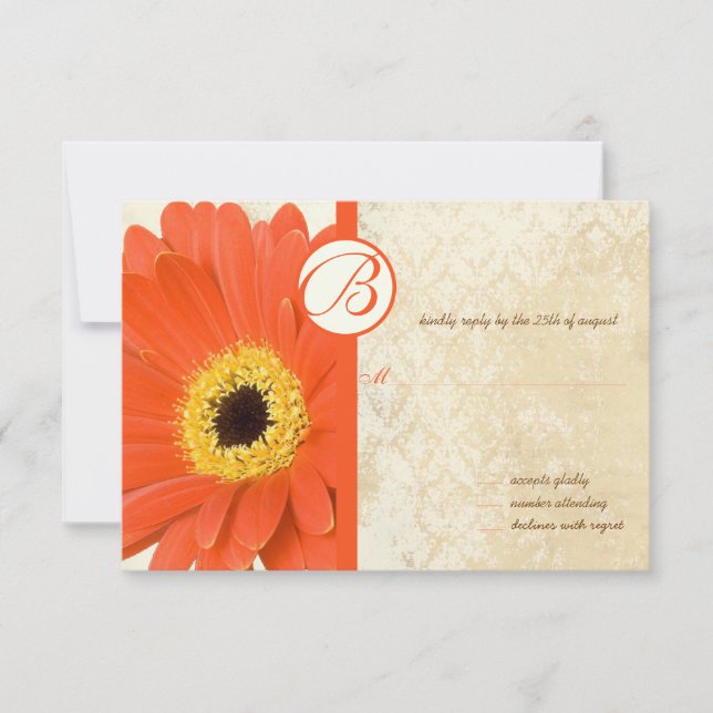 Distressed Vintage Damask Gerber Wedding Invites (Front)