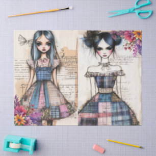 Distressed Vintage Floral Dress Ephemera  Tissue Paper