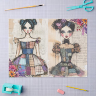 Distressed Vintage Floral Dress Ephemera  Tissue Paper