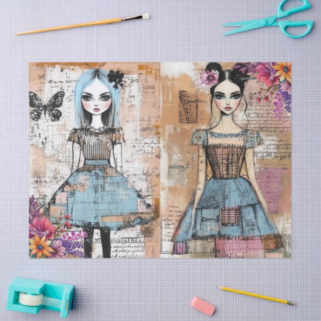 Distressed Vintage Floral Dress Ephemera  Tissue Paper (Craft)