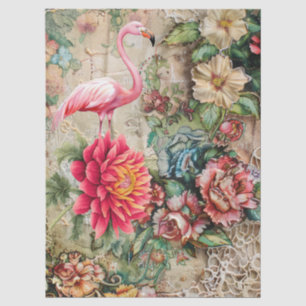 Distressed Vintage Floral & Flamingo Decoupage  Tissue Paper