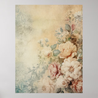 Distressed Vintage Floral Poster