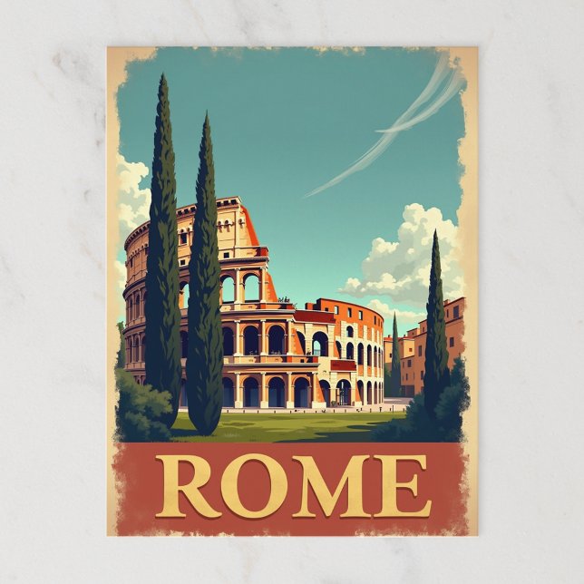 Distressed Vintage Rome Colosseum Travel Postcard (Creator Uploaded)