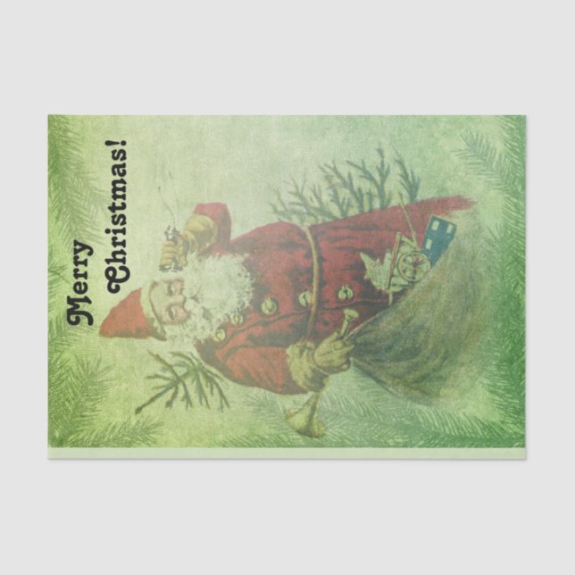 Distressed Vintage Santa Claus Evergreen Boughs  Tissue Paper (Front)