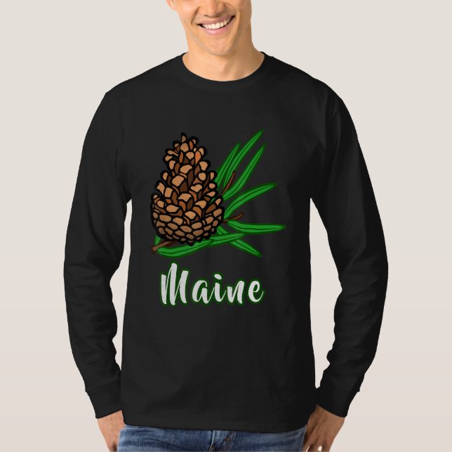 Distressed Visit Maine Vacation Pinecone Pine Tree T-Shirt (Front)