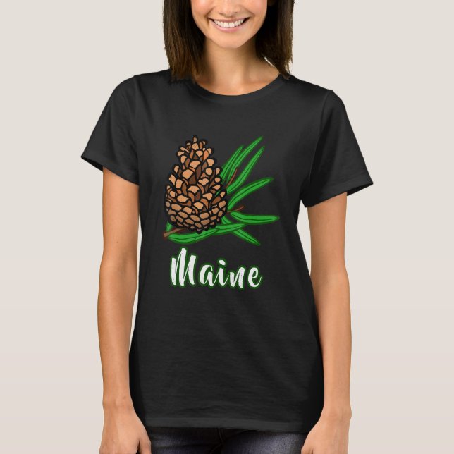 Distressed Visit Maine Vacation Pinecone Pine Tree T-Shirt (Front)