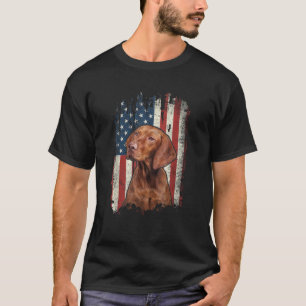 Distressed Vizsla American Flag Patriotic Dog T-Shirt