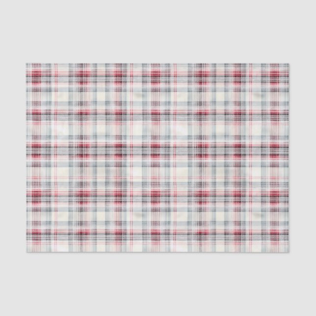 Distressed Watercolor Christmas Plaid on White BG Tissue Paper (Front)