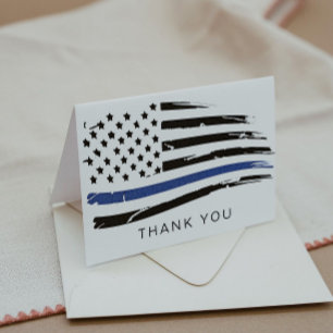 Distressed Watercolor Police Thin Blue Line Thank You Card