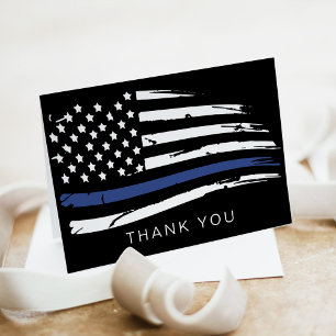 Distressed Watercolor Police Thin Blue Line Thank You Card