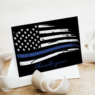 Distressed Watercolor Police Thin Blue Line Thank You Card