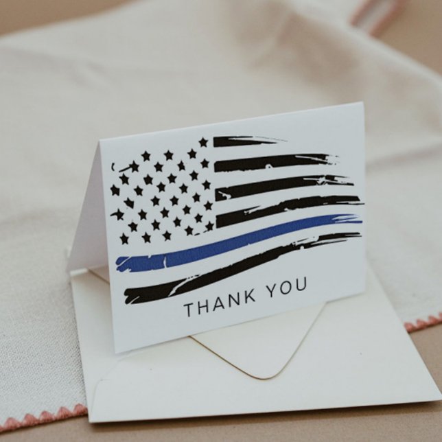 Distressed Watercolor Police Thin Blue Line Thank You Card (Creator Uploaded)
