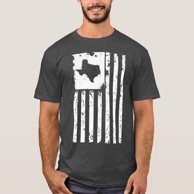 Distressed White American Flag with Texas map T-Shirt (Front)