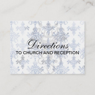 distressed white and royal blue damask pattern enclosure card