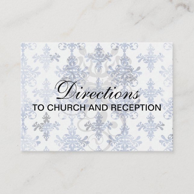distressed white and royal blue damask pattern enclosure card (Front)