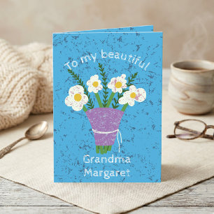 Distressed White Daisy Bouquet Grandma Birthday Card
