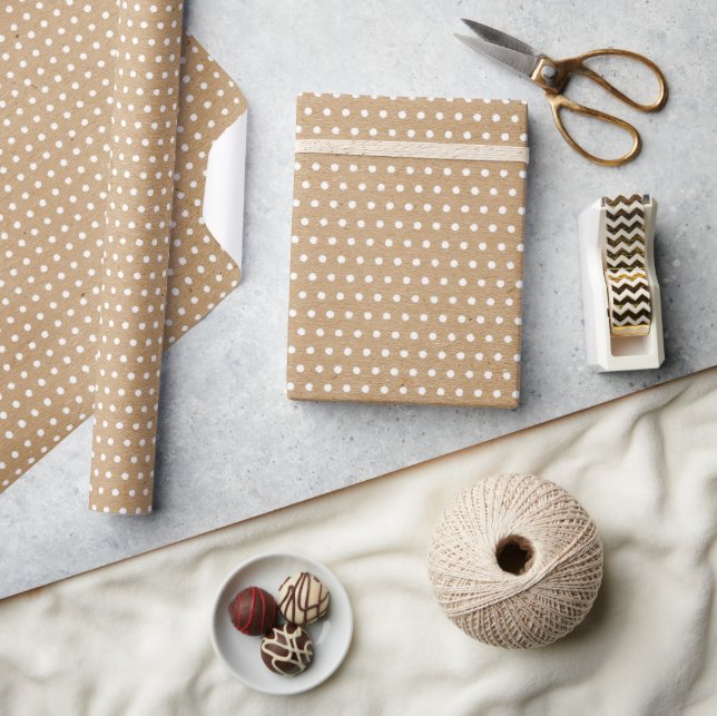 Distressed White Dots on Faux Rustic Brown Kraft Wrapping Paper (Crafts)