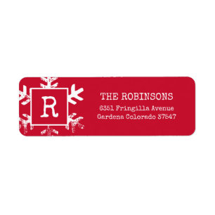 Distressed White Snowflake Monogram Holiday Return Address Label