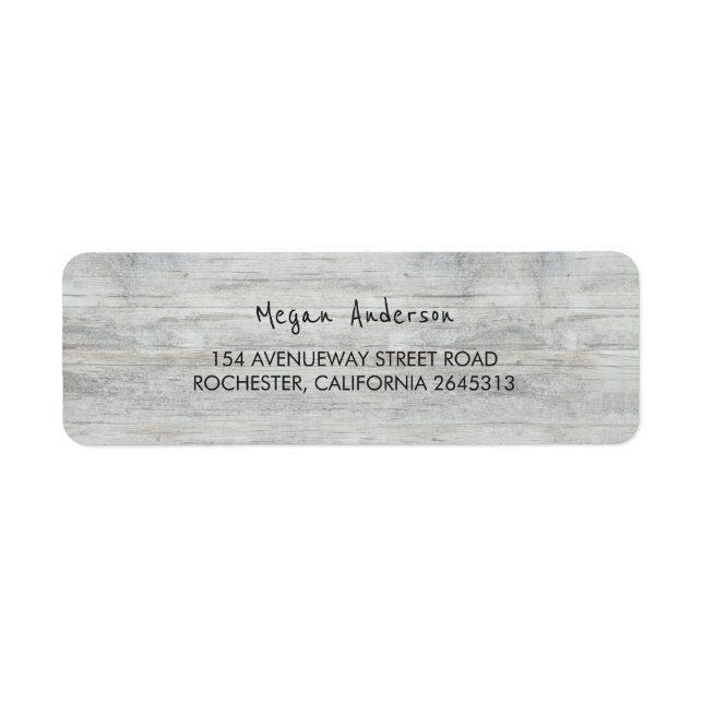 distressed white wood rustic wedding return address label (Front)