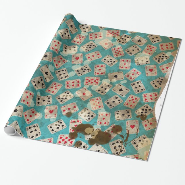 Distressed Wonderland Alice Pattern Wrapping Paper (Unrolled)