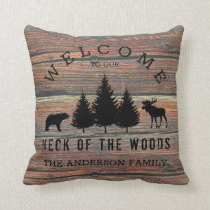 Distressed Wood Cosy Cabin Welcome Family Name Thr Cushion