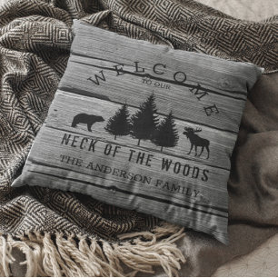 Distressed Wood Cosy Cabin Welcome Family Name Thr Cushion