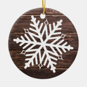 Distressed Wood Country Style Farmhouse Christmas Ceramic Ornament