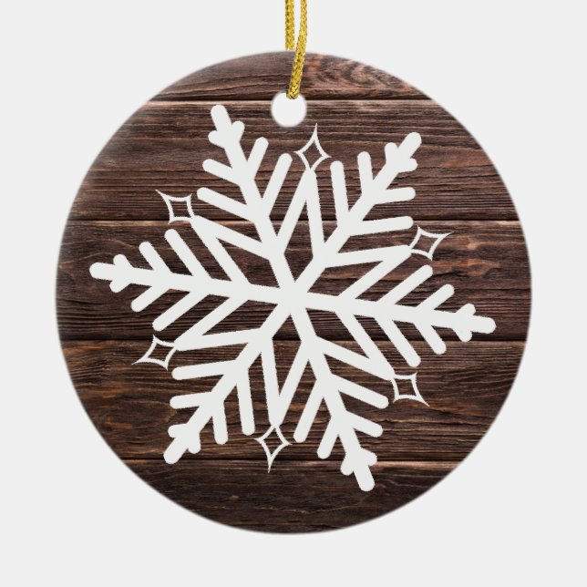 Distressed Wood Country Style Farmhouse Christmas Ceramic Ornament (Front)