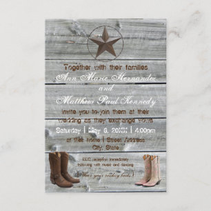 Distressed Wood Cowboy Boots-3x5Wedding Invitation
